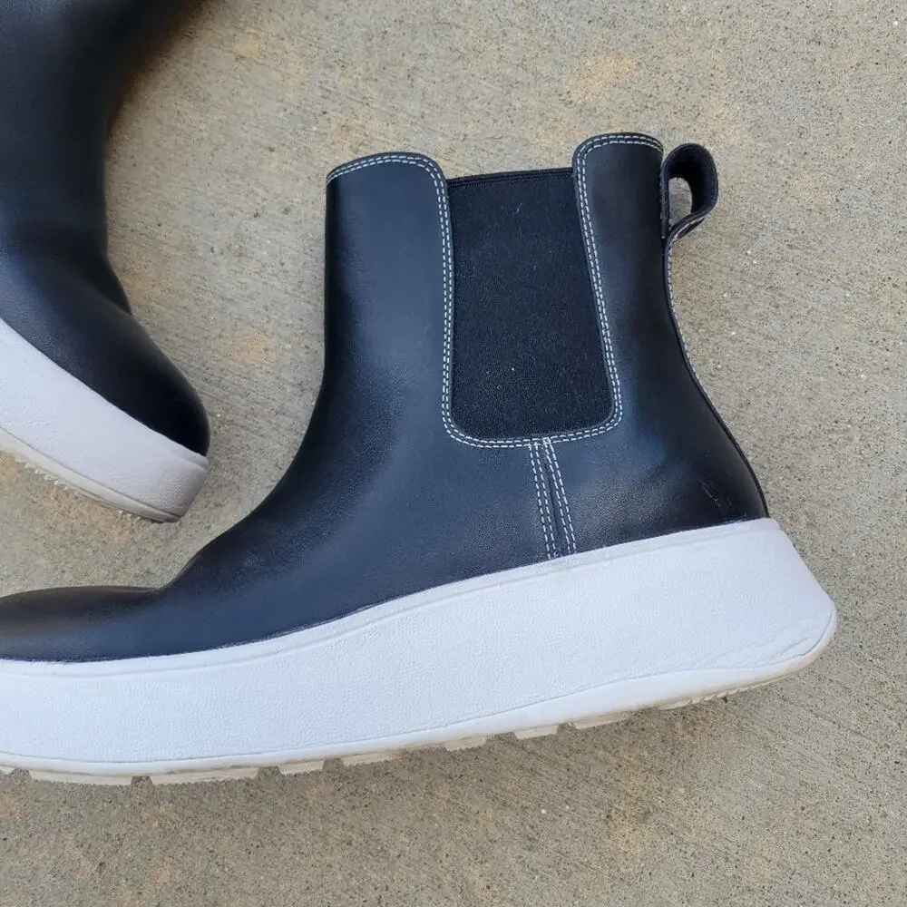 FitFlop Women's F Mode Contrast Stitch Flatform Chelsea Boots Black Size 9